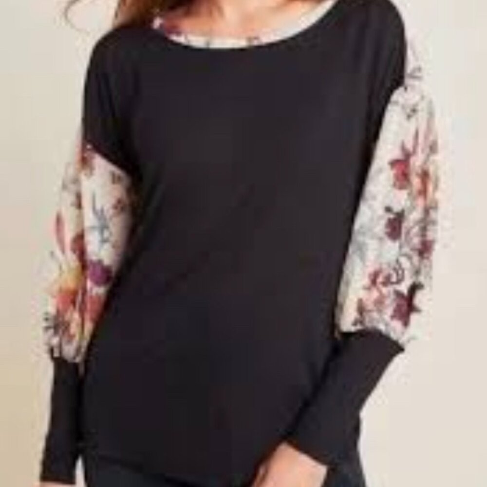 TINY Anthropologie  Black Mixed Media -Spring Floral. Size: Large. Gently used.